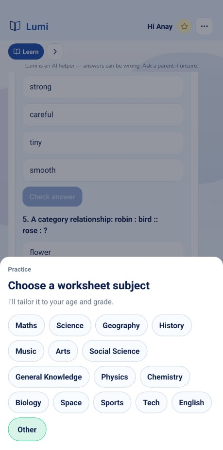 Homework subjects